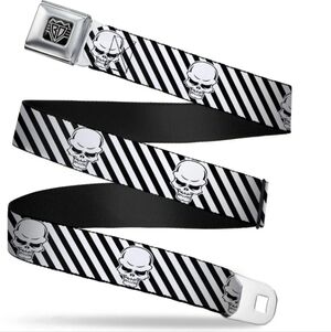 Buckle-Down Black and White Skull Stripe Seatbelt Belt